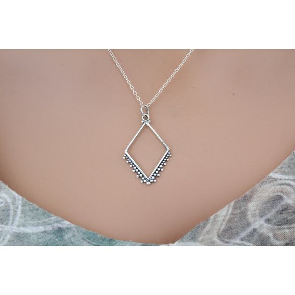 Sterling Silver Diamond Charm with Granulation Necklace - Picture 2 of 4